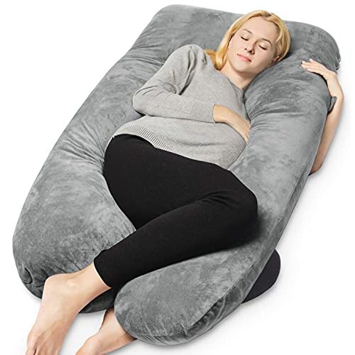 QUEEN ROSE Pregnancy Pillow, U Shaped Maternity Body Pillow, Velvet Grey | 55in full body pregnancy pillow for sleeping support, with a removable velvet cover for pregnant women and side sleepers