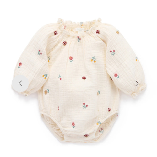 White Forest Embroidered Bodysuit - Baby Bodysuits - Purebaby