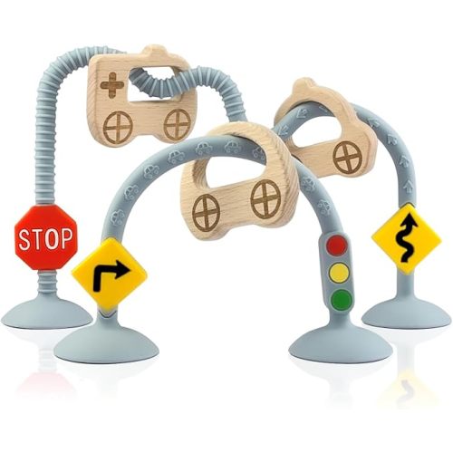 High Chair Suction Toys for Babies 6-12 Months, Suction Cup Toy for Toddlers 1-3, Baby Sensory Montessori Chew Toy for Babies 0-6 Month, Silicone Baby Teething Toys for 12-18 Months