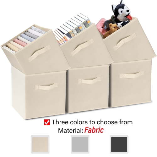 11 in Storage Cubes with Handle, 6 Pack Fabric Cube Storage Bins,Storage Boxes for Organizing Closet Bins,Beige