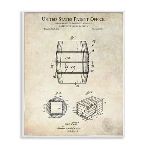 Stupell Industries W. Aging Barrel Liquor Diagram Patent Design, 20" x 16"