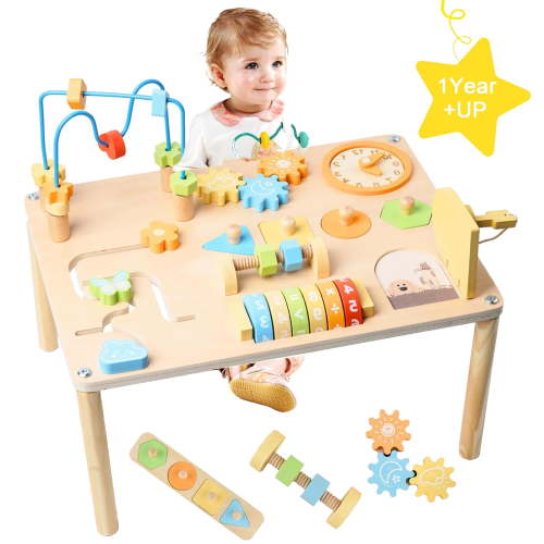 Montessori Activity Table, Activity Table for Baby with Shape Sorter Math Game, Baby Sensory Toy Learning Toys, Standing toys for 1+ year old, Kids First Birthday Gift