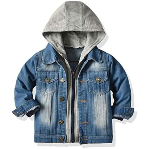 Little Boys Girls Cardigan Hooded Lapel Zipper Pocket Baby Denim Coat Jackets Outerwear