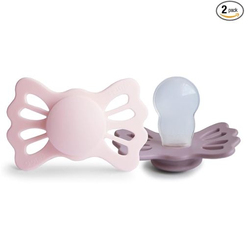 FRIGG Lucky Symmetrical SilkySoft Silicone Baby Pacifier | Made in Denmark | BPA-Free (White Lilac/Twilight Mauve, 6-18 Months)