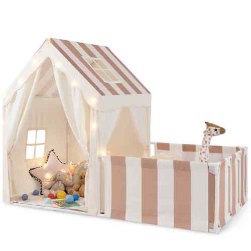 Baby Joy 2in1 Tent Mat & Yard Set Playpen with Door Curtains - Beige
