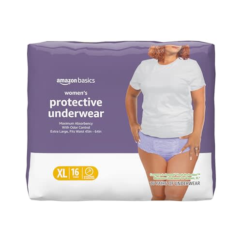 Amazon Basics Incontinence Underwear for Women, Protective, Disposable, Postpartum, Maximum Absorbency, X-Large, Lavender, 16 Count