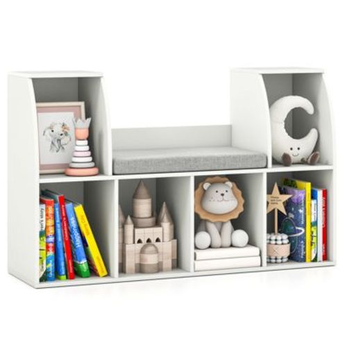 Costway 40''Kids Bookshelf w/Reading Nook 6 Storage Cubbies & Seat Cushion for Playroom
