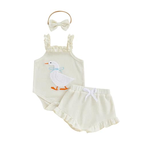 Baby Girl Clothes Infant Sleeveless Romper Bodysuit + Ruffle Bloomers Shorts+Headband Newborn Summer Outfits Set
