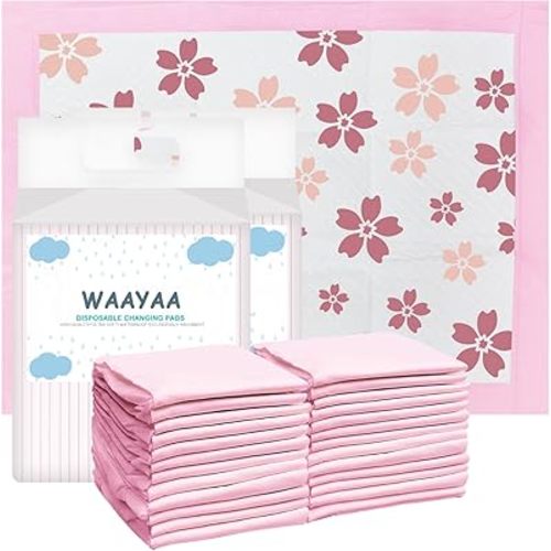 50 Pack Disposable Pads Changing Pads for Baby, Incontinence Care Soft Breathable Liners Multi-Use Super Absorbent Waterproof Under Pads for Newborn Adults Pets (13"x17",Cherry Blossom )