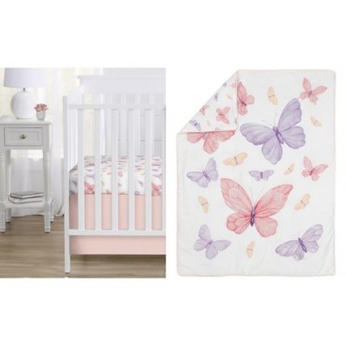 Sweet Jojo Designs Girl Baby Crib Bedding Set - Butterfly Pink and Purple 3pc