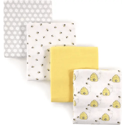 Hudson Baby Unisex Baby Cotton Flannel Receiving Blankets, Bee, One Size