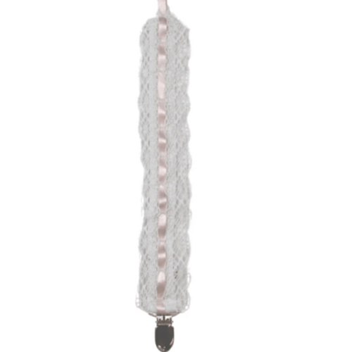 Legacy Pacifier Clip - Legacy White, Blessings Pink Ribbon