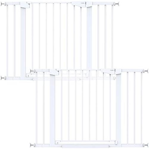 Cumbor 2 Pack 29.7-46" Baby Gate for Stairs, Mom's Choice Awards Winner-Auto Close Dog Gate for doorways, Easy Install Pressure Mounted Pet Gates indoor, Easy Walk Thru Wide Safety Gate for Dog, White