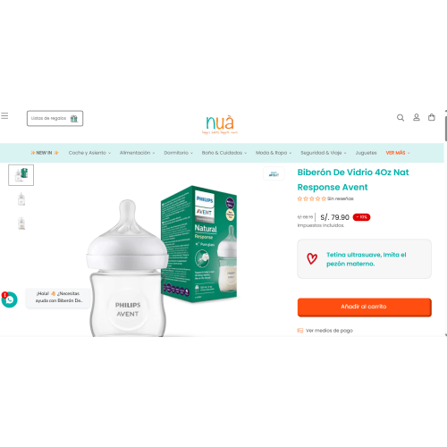 Biberón De Vidrio 4Oz Nat Response Avent