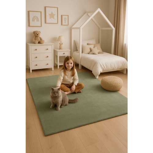 Hand Tufted Sage Green Wool Rug, Modern Nursery Playroom Carpet