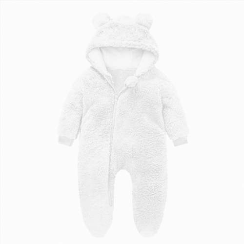 3-6 Months Newborn One-Piece Jumpsuit Newborn Infant Baby Boys Girls Snowsuit Winter Coat Warm Fleece Hooded Footed Romper Jumpsuit Outfits White Infant Gift