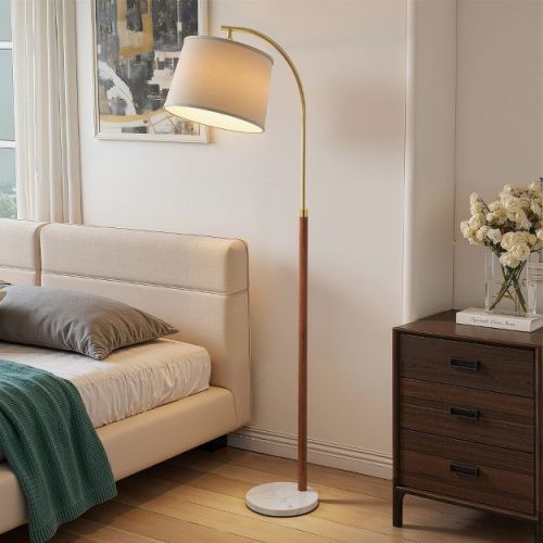 Maxax 62" Arc Wood Floor Lamp,Mid-Century Standing Lamp for Living Room Bedroom, Shade Assembly Required,Bulbs Not Included (Wood)