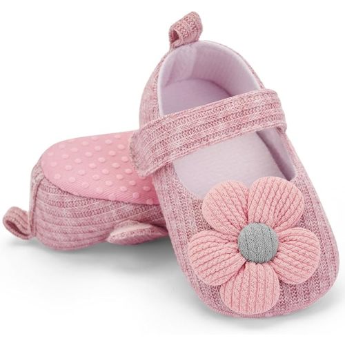 BACSAC Baby Girls Mary Jane Flats with Bow Soft Sole Non-Slip Crib Shoes Infant Toddler First Walkers Princess Dress Shoes