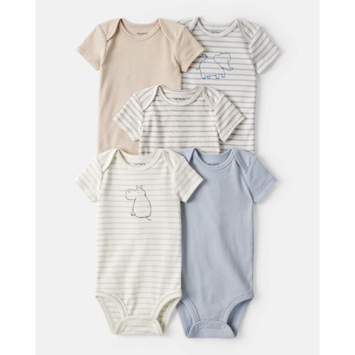 Baby Boy 5-Pack Hippo Multipack Bodysuits - Brown/Blue/White - Carter's | Carter's