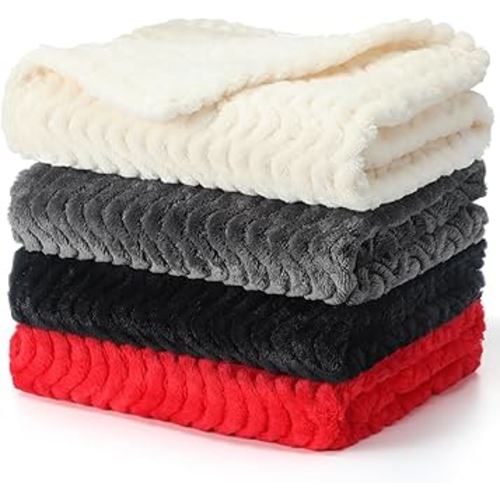 Frienda 4 Pcs Baby Fuzzy Blanket Fluffy Baby Blanket for Boys Girls Soft Warm Infant Newborn Toddler Receiving Nursery Bed Supplies, 32 x 24 Inch(Red Black Color)
