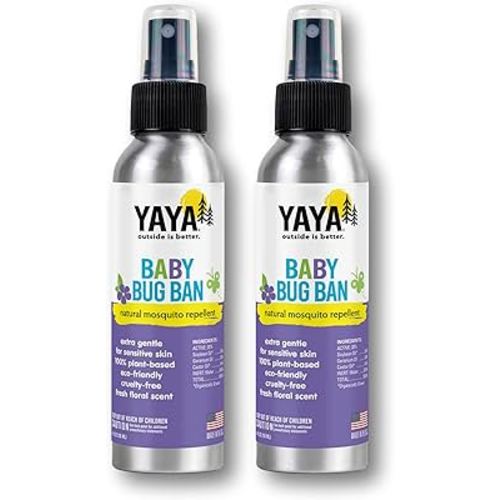 YAYA ORGANICS Baby Bug BAN – All-Natural, Proven Effective Repellent for Babies, Kids and Sensitive Skin (4 Ounce Spray, 2-Pack)