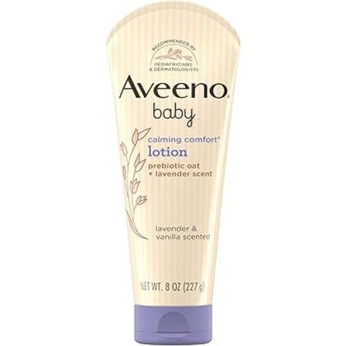 Aveeno Baby Calming Comfort Moisturizing Body Lotion with Relaxing Lavender & Vanilla Scents, Non-Greasy Baby Lotion, Natural Oatmeal & Dimethicone, Paraben- & Phthalate-Free, 8 fl. oz