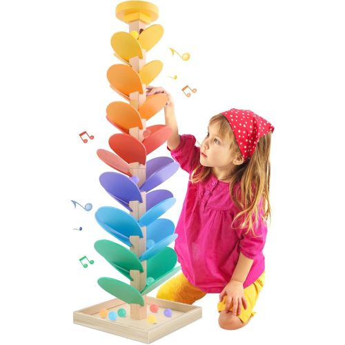 Wooden Marble Run Music Tree Montessori Toys for Kids 3+ Years Old Marble Ball Run Learning Game Wood Color Sorting Toys for 4-8 Boys and Girls Birthday