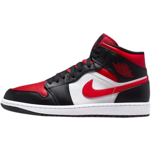 Nike Men's Air Jordan 1 Mid Shoes, White/Black-red, 8.5