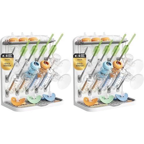 Lifewit Large Baby Bottle Drying Rack 15 Hooks, Newborn Essentials Must Haves, Bottle Storage Organizer for Countertop, Cabinet, Rack Dryer Holder for Pacifiers, Pump Parts, Baby Stuff (Pack of 2)