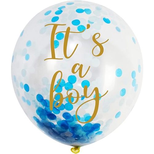 Blue It’s a Boy Confetti Balloons, 16-pack 12in Boys Baby Shower Party Latex Balloons, Decorations, Party Supply