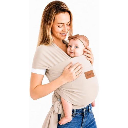 Baby Wrap Carrier - Breathable Cotton Newborn to Toddler Carrier 8-35 lb - Secure Postpartum Baby Holder with Front Pocket by Max&So (Grey)