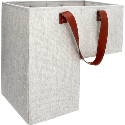 SAM AND MABEL Stair Baskets for Carpeted and Wooden Stairs – 16”L x 10”W x 16”H Foldable Staircase Basket with Handles, Stairstep Storage Organizer for Home and Office Decor (Naturel Beige)