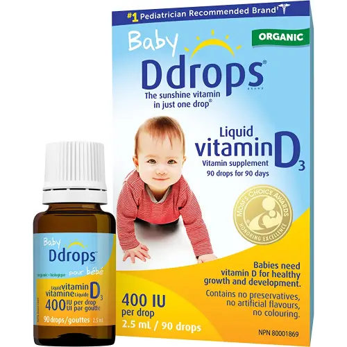 Organic Baby Ddrops 400 IU 90 drops (2.5ml) - Daily Liquid Vitamin D for Infants (Pack of 1)