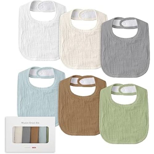 Muslin Baby Drool Bibs for Unisex Boys Girls, 6 Pack Soft Cotton Baby Bib for Teething Drooling, Essentials Shower Gift (6, Brown)