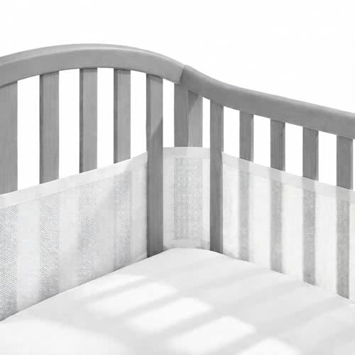 Full-Size Crib Breathable Mesh Liner, 3mm Classic Mesh, White, Baby-Safe (4FS Covers 3 or 4 Sides)