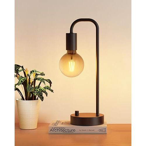 ONEWISH Industrial Table Lamp for Bedroom, Fully Dimmable Modern Bedside Lamps with 2700K Warm Light Bulb for Kids Reading, Minimalist Nightstand Lamps for Living Room, Office (Bulb Included)