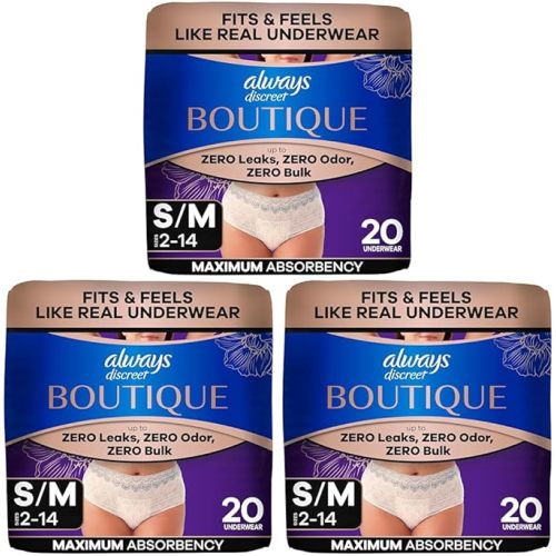 Always Discreet Boutique Incontinence and Postpartum Underwear for Women, Maximum Protection, Small/Medium, Black, 20 Count