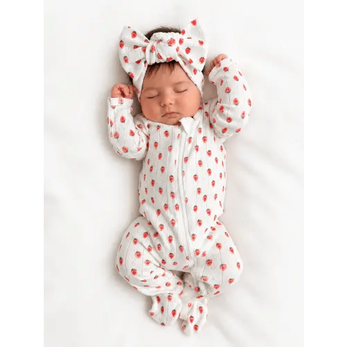 White Strawberry / Organic Pointelle 2-Way Zip Footie