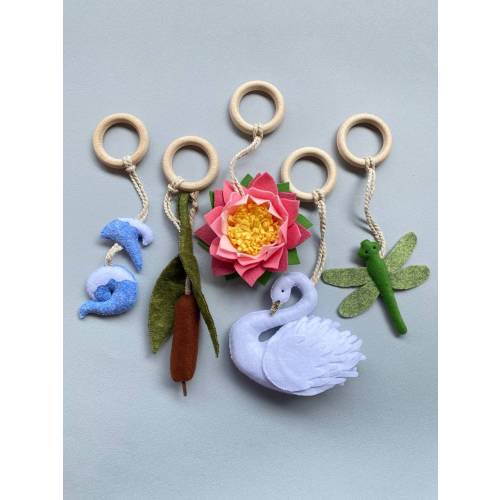 Baby Gym Play Toys Nursery Theme is Swan Pond Decor cattails, dragonfly, waves, lily Montessori Toys Baby Personalized Gift Newborn Toys