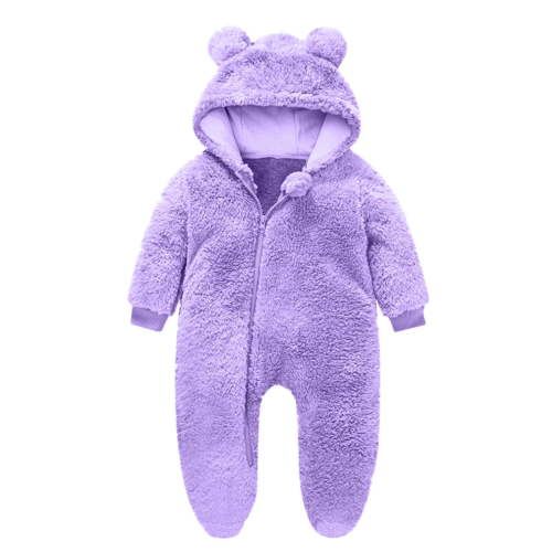 Baby Fluffy Jumpsuit Hooded Fleece Rompers Long Sleeve Zipper Onesie Outwear Hot Pink 3-6 Months