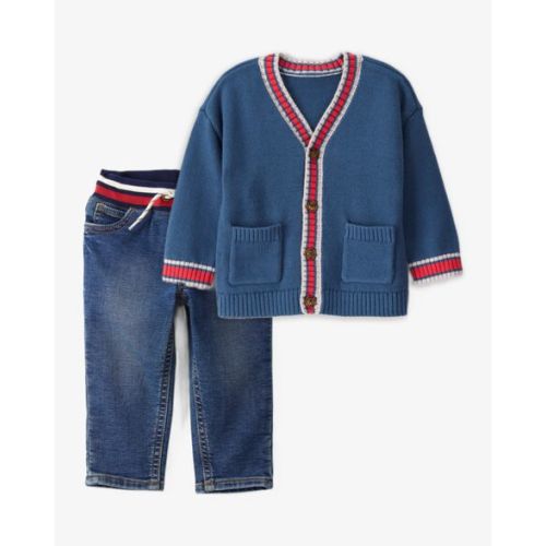 Baby Boy 2-Piece Cardigan Sweater & Denim Jeans Set - Navy - Carter's | Carter's