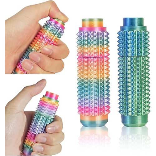 Little Ouchies Fidget Toys 2PCS - All-in-One Pain Stim Toy with Spinning & Press Buttons for Anxiety Relief, Stress and Pain Relief Stimulation for Adults and Teens,Black+Colorful