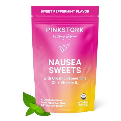 Pink Stork Organic Peppermint Sweets for Morning Sickness and Motion Sickness Support, Added Vitamin B6, 1st Trimester Pregnancy Must Haves - 30 Wrapped Peppermint Candies