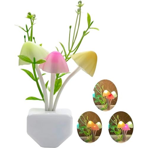 Sensor LED Mushroom Night Lights - Plug into Wall Plant Cute 7 Color Changing Dream Bed Lamp, Energy Saving Nightlight for Kids Adults Bedroom, Bathroom, Toilet, Stairs, Kitchen, Hallway Corridor