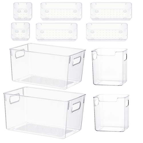 10Pcs Plastic Pantry Organization and Storage Bins with Drawer Organizers Clear Fridge Organizer for Kitchen Snack Cabinet Freezer Countertops