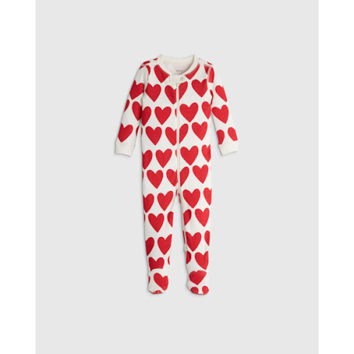 100% Organic Cotton Footie Pajama in Red Hearts