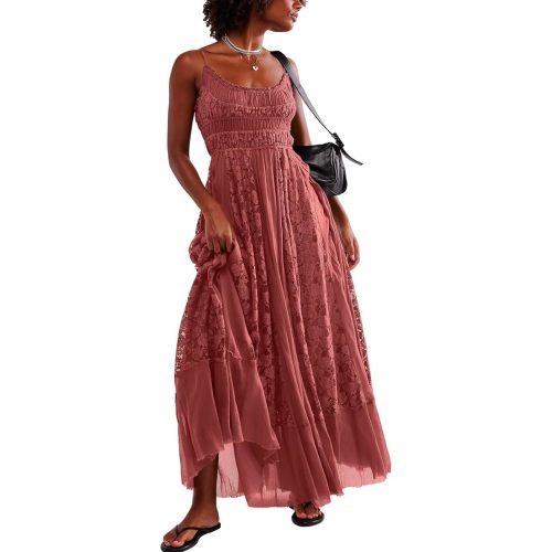 Gacaky Summer Dress for Women - Black, Size S - US(4-6), Maxi, A Line, Fitted, Sleeveless, Scoop Neck, Adjustable Straps, High Waist, Floral, Cotton/Polyester, Casual, Party, Vacation