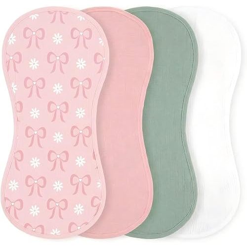 4 Pcs Muslin Changing Pad Liners Fits in Peanut Shape-Pink Bow