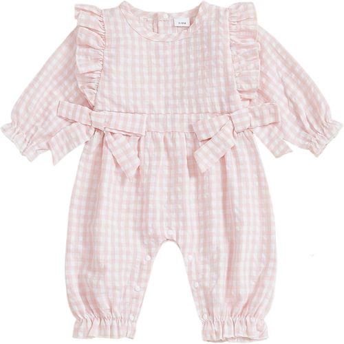 Newborn Baby Girl Outfit Ruffle Long Sleeve Plaid Boho Romper Cute Bubble Jumpsuit Vintage Fall Winter Clothes