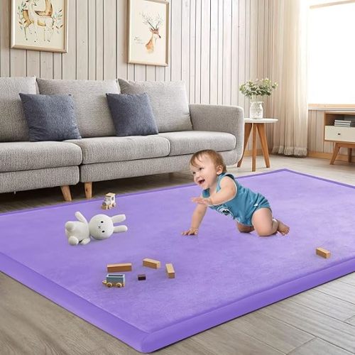 Baby Play Mat for Floor Nursery Muscle Mat Area Playroom Rug 39"x59" Memory Foam 1.3" Thick Crawling Mat for Babies,Toddlers, Infants,Kids (Lavender)